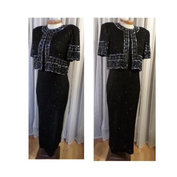 Lady Long Formal Dress Black Silk Beads Sequin PXL - Picture 8 of 8